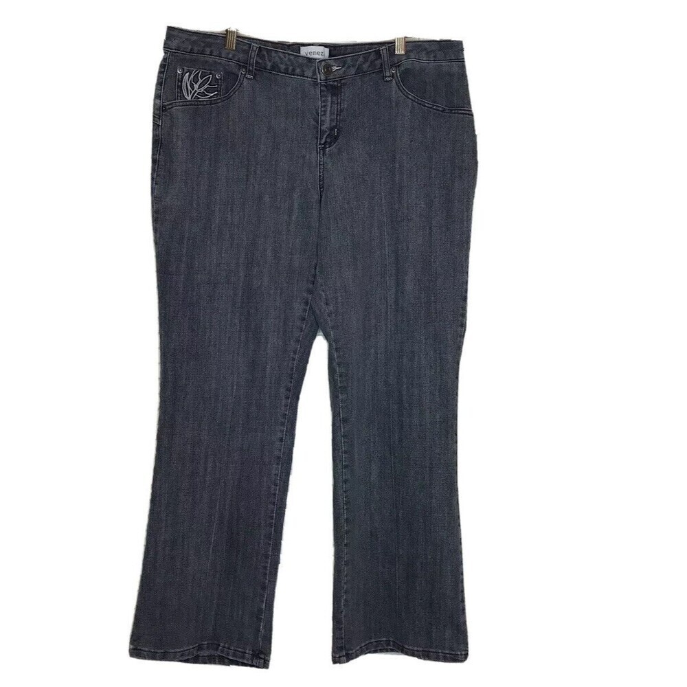 Venezia Womens SZ 18 Mid Rise Jeans‎ Embroidered Stretch Gray Casual Flare FLAWS